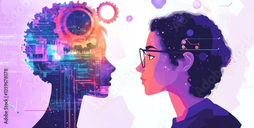 Wallpaper Mural Digital Interaction Between Human and AI Represented Through Colorful Illustration Torontodigital.ca