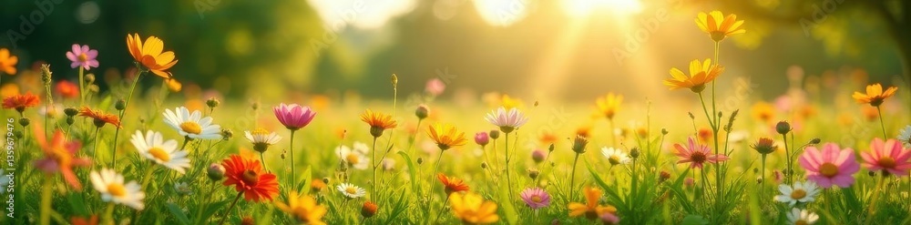 Obraz premium Sun-drenched meadow, wildflowers bloom vibrantly , bright, summer, plant
