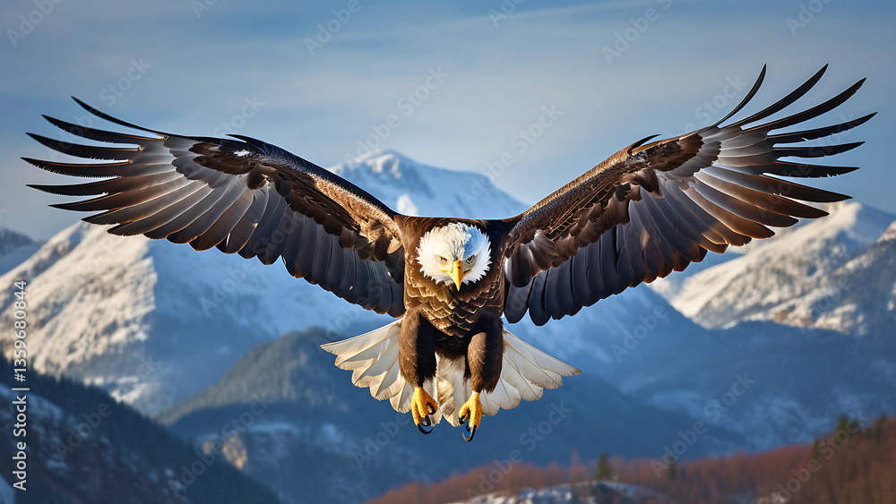 Majestic Bald Eagle Soaring Over Mountain Landscape | Generative AI Majestic Bald Eagle Soaring Over Mountain Landscape | Generative AI