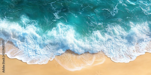 Ocean Waves Crashing on Sandy Beach: Serene Coastal Art