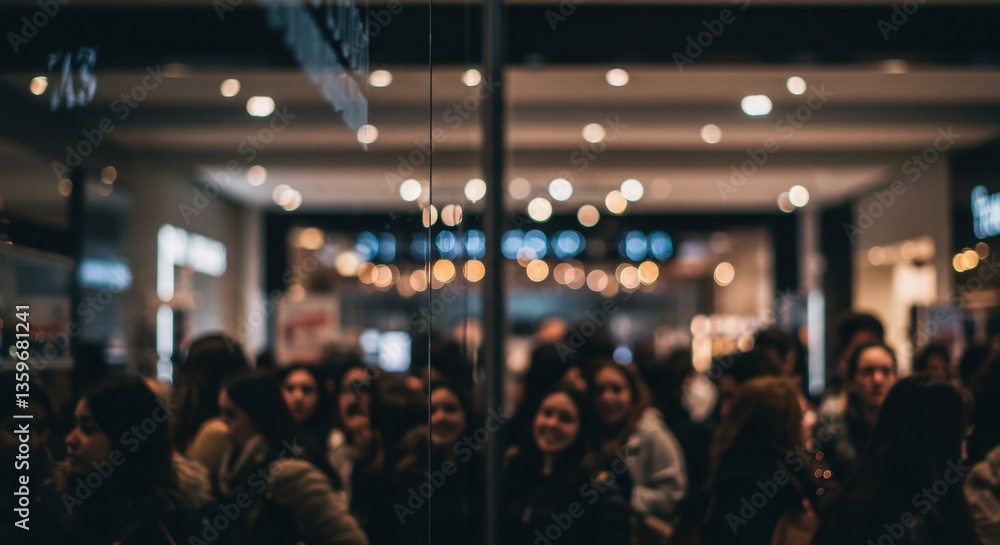 Blurred Nightlife: A Glimpse into a Crowded Urban Mall Blurred Nightlife: A Glimpse into a Crowded Urban Mall