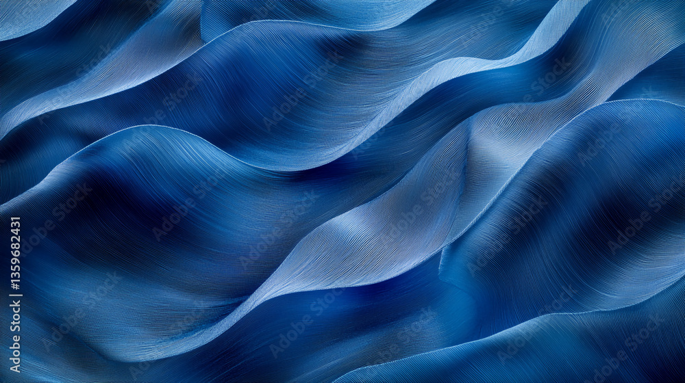 Fototapeta premium Abstract image of blue fabric texture, showing soft waves and fine lines, suggesting fluidity, serenity, and elegance, suitable for design backgrounds