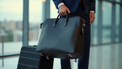 Person Holding Briefcase in Office Setting