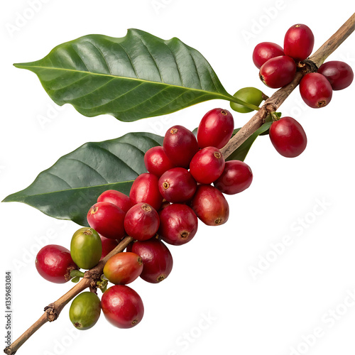 branch of red coffee cherries isolated