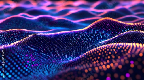 Abstract representation of flowing waves formed by numerous tiny particles