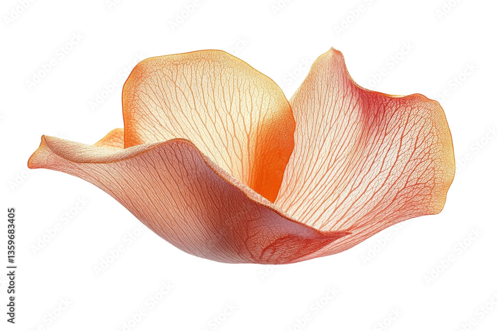 Fototapeta premium A delicate apricot hued flower petal unfurls in the darkness a testament to fragile beauty enhanced by stark contrast on a plain black clean background.