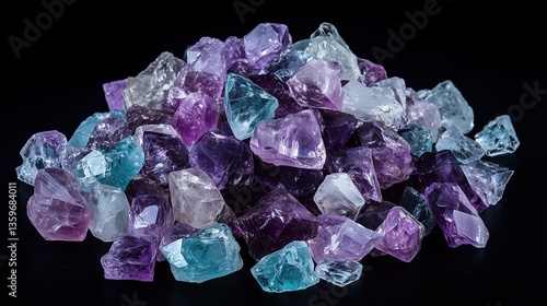 A pile of fluorite gem isolated on solid black background