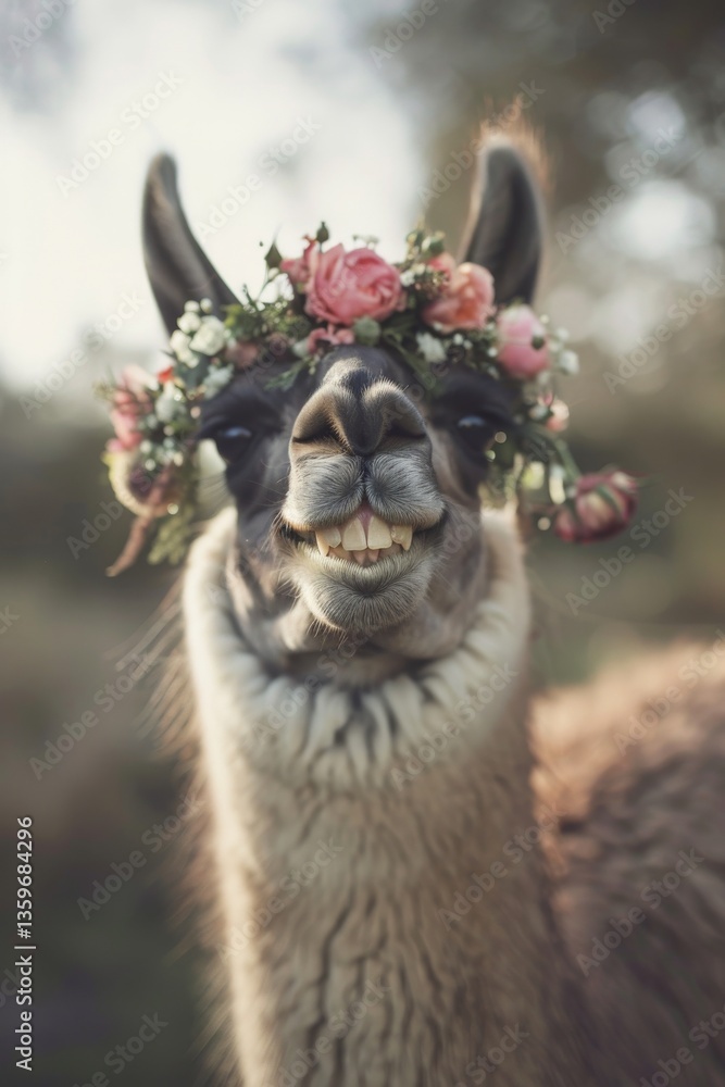 Obraz premium Joyful Llama with Flower Crown