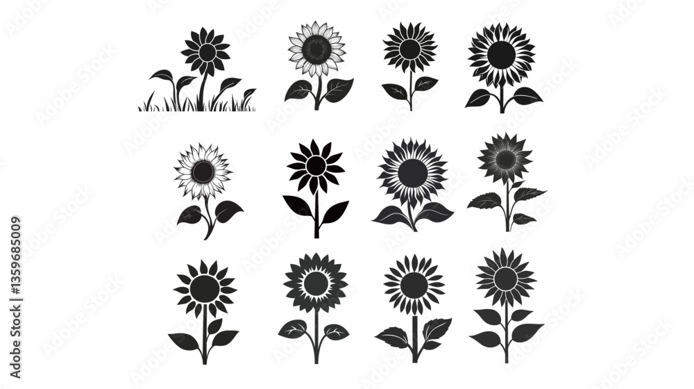 Fototapeta premium Simple Sunflower Logo Vector with Minimalist Shapes