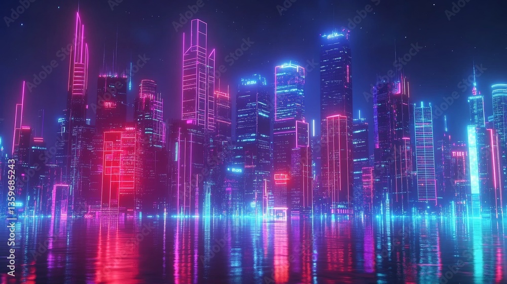 Neon Cityscape 4K Loop Animation With Futuristic Skyscrapers Illuminated by Pink and Blue Neon Lights Creating a Cyberpunk Vibe Neon Cityscape 4K Loop Animation With Futuristic Skyscrapers Illuminated by Pink and Blue Neon Lights Creating a Cyberpunk Vibe