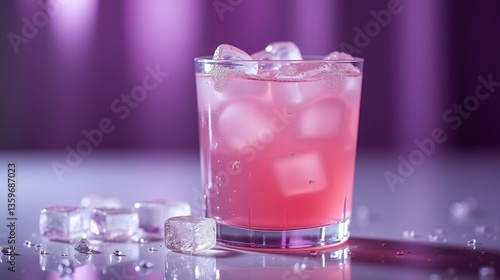 An elegant libation in a glass with ice, illuminated by a soft glow.