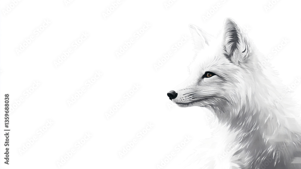 Obraz premium A realistic white fox with detailed fur, isolated against a white background