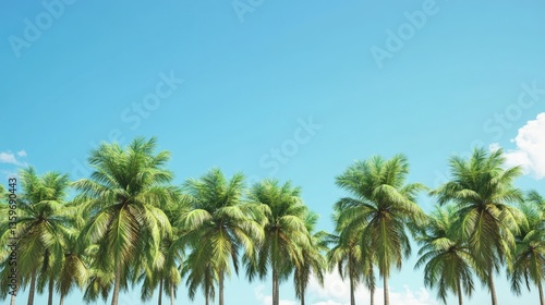 Wallpaper Mural A tropical island scene with a row of coconut trees standing against a bright, cloudless blue sky. Torontodigital.ca