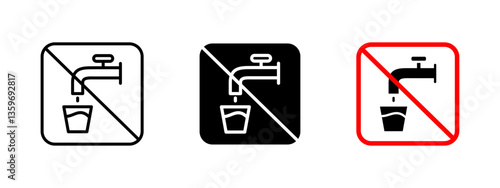 No water icon. Unsafe drinking restriction vector illustration. Prohibited tap water sign for health and sanitation awareness. Contaminated water warning and safety alert symbol.