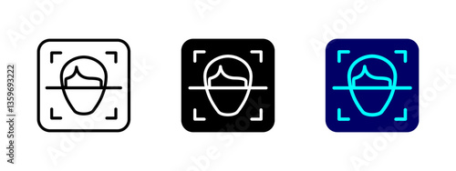 Face scan icon. Biometric recognition vector illustration. Digital identity verification symbol for security and authentication. Facial detection pictogram. AI-driven access control sign.