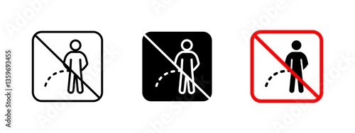 No urination icon. Prohibited public hygiene vector illustration. Sanitation and cleanliness restriction symbol. Law enforcement sign for maintaining environmental and public health standards.