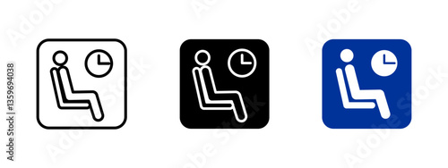 Waiting room icon. Passenger seating vector illustration. Rest and delay area symbol. Public lounge and terminal service sign for airports, stations and waiting areas.