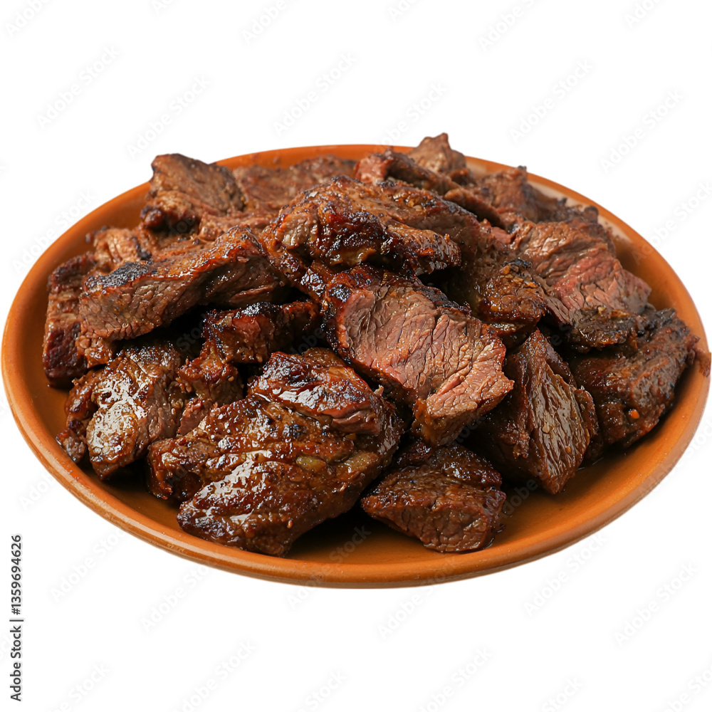 Closeup of a pile of seasoned and cooked meat cubes on a white background crispy beef, slow-cooked meat, beef bites, steak pieces, roasted beef cubes, marinated meat, juicy steak bites, food composit
Closeup of a pile of seasoned and cooked meat cubes on a white background crispy beef, slow-cooked meat, beef bites, steak pieces, roasted beef cubes, marinated meat, juicy steak bites, food composit