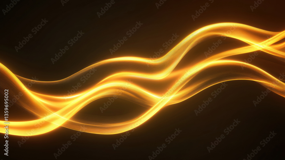 Fototapeta premium Golden light waves create mesmerizing flow, evoking sense of warmth and energy. smooth curves and vibrant hues enhance visual appeal, perfect for backgrounds or abstract designs
