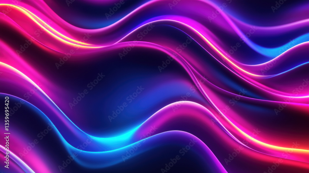 Fototapeta premium Vibrant waves of purple, pink, and blue create mesmerizing abstract background, evoking sense of fluidity and motion in digital space. smooth gradients enhance visual appeal