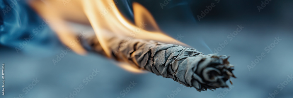 Burning Sage Smudge Stick with Smoke and Flame Burning Sage Smudge Stick with Smoke and Flame