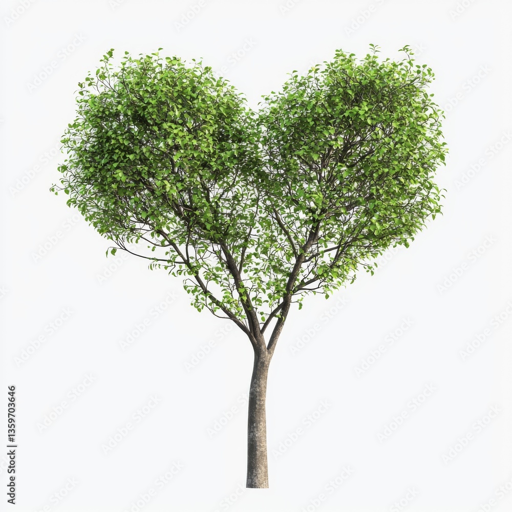 Obraz premium Tree Shaped Like Heart Symbolizing Love, Nature, and Environmental Awareness in Bright Green Colors and Shiny Leaves