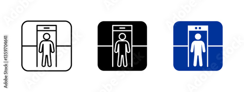 Metal detector icon. Security screening vector illustration. Entrance checkpoint and safety inspection symbol. Surveillance and detection sign for controlled access and protection systems.