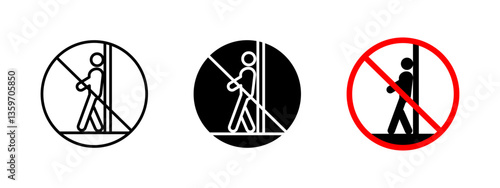 No leaning icon. Lean prohibition vector illustration. Warning sign indicating restriction against leaning for safety and accident prevention. Caution symbol for hazardous areas.