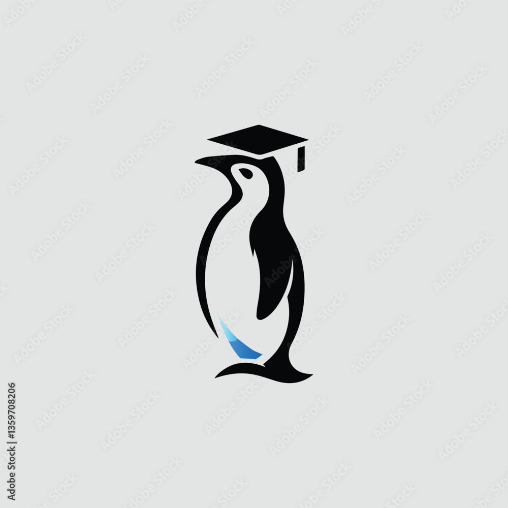 Fototapeta premium Minimalistic penguin Graduation academy training logo design Vector Academic training design Cap on White Background