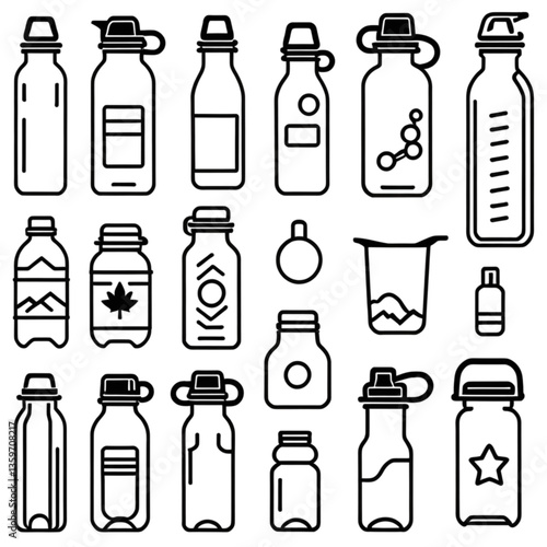 多様なデザインの水筒・ボトルアイコン集｜Various Canteen and Bottle Icon Collection