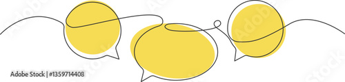 continuous single line drawing of speech bubbles, communication line art vector illustration