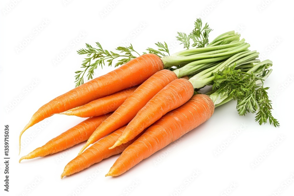 Freshly harvested carrots displayed with their green leafy tops Freshly harvested carrots displayed with their green leafy tops