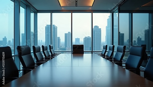 Modern conference room with cityscape view