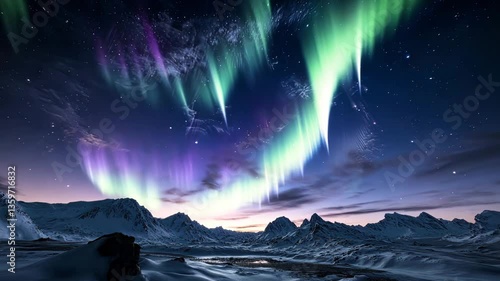Wallpaper Mural Majestic Aurora Borealis Dancing Over Snowy Mountain Landscape Torontodigital.ca