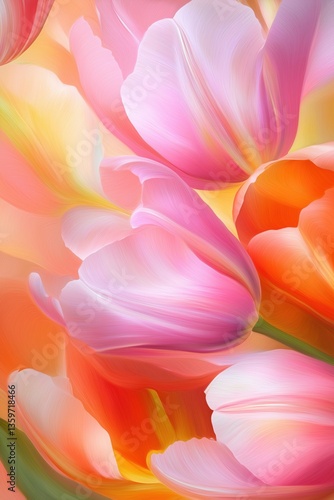 Colorful Tulip Petals Fluttering Gently Against a Soft Background  