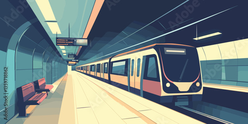 Modern subway train arriving at empty station with sleek design and minimalistic ambiance
