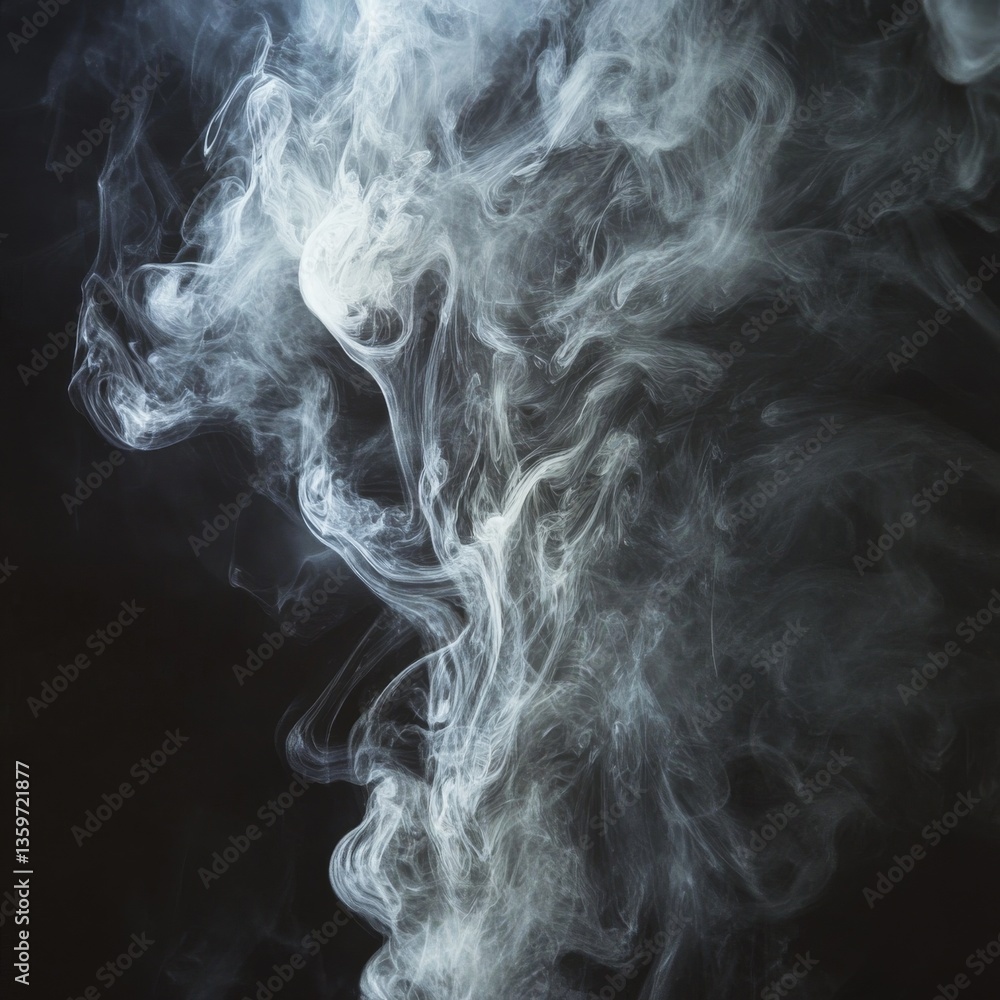 Mystical White Smoke: Ethereal Plumes Rising Against a Dark Backdrop, Creating Abstract Patterns and a Sense of Mystery Mystical White Smoke: Ethereal Plumes Rising Against a Dark Backdrop, Creating Abstract Patterns and a Sense of Mystery