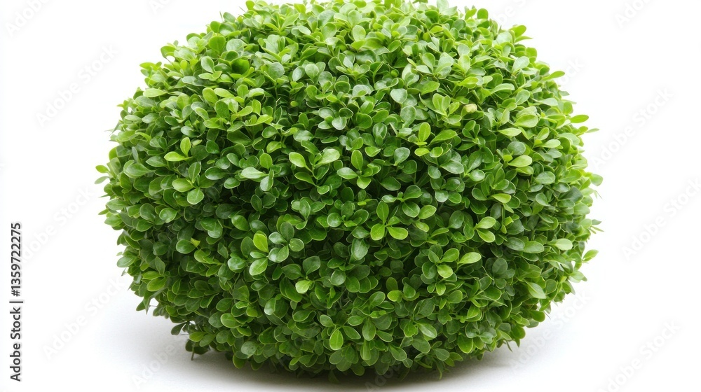 Obraz premium Lush green topiary ball on white background, garden decor