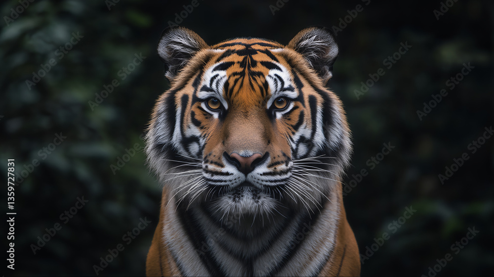 Fototapeta premium White tiger portrait. Portrait of a bengal tiger, Portrait of a tiger in the wild. Sumatran tiger coloring strips in the tropical rainforest 