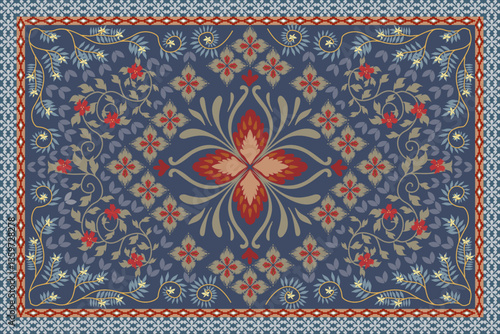 Blue and red floral persian carpet 