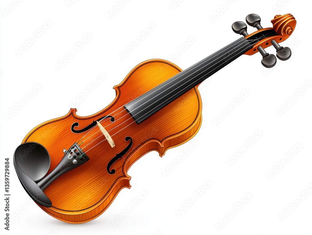 Fototapeta premium Elegant wooden violin with intricate details and smooth curves isolated on a white background for musical themes and artistic compositions