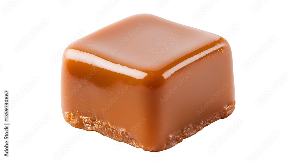 A single, delicious caramel candy cube isolated on a pure white background, perfect for confectionery product packaging or culinary websites. A single, delicious caramel candy cube isolated on a pure white background, perfect for confectionery product packaging or culinary websites.