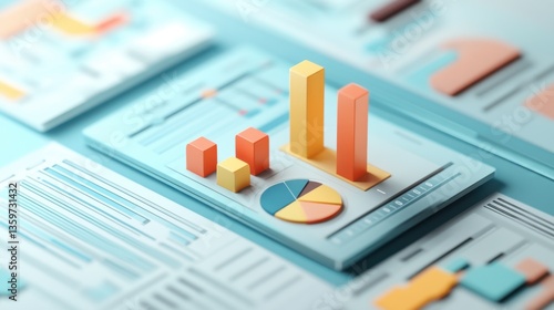A D financial infographic with percentage metrics, revenue growth bars, and KPI indicators.