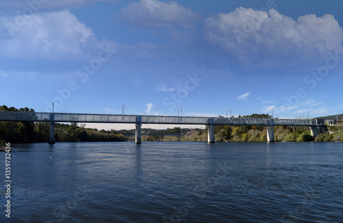 Wallpaper Mural International road and rail metal bridge over the Minho River on the northern border of Portugal between the cities of Valença and Tui, Portugal, Spain, Europe Torontodigital.ca