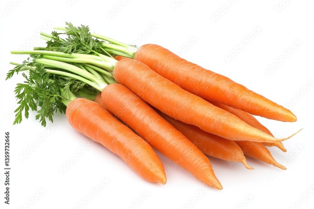 A pile of fresh carrots with green leafy tops A pile of fresh carrots with green leafy tops