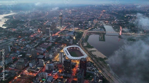 Aerial video over Abidjan Ivory Coast in the early evening hours africa