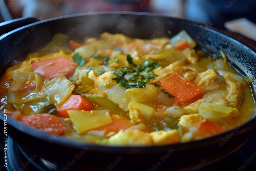 Delicious Vegetable Curry in a Pan Closeup Delicious Vegetable Curry in a Pan Closeup
