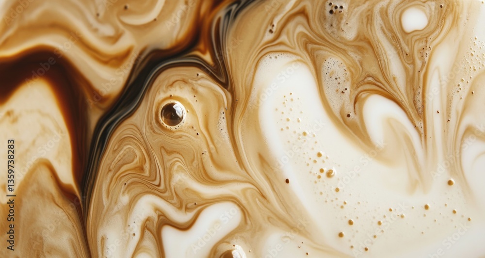 Swirling patterns of cream and coffee creating beautiful marble effect Swirling patterns of cream and coffee creating beautiful marble effect
