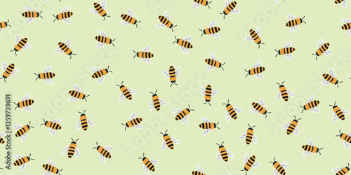 Funny childish bee seamless vector pattern yellow pastel background