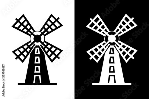 Windmill Silhouette Icon Crisp Black and White Vector Graphic.